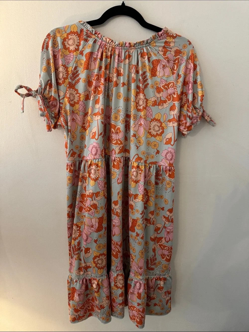 Boho Floral Tie-Front Sundress in Orange & Pink - Picture 5 of 5